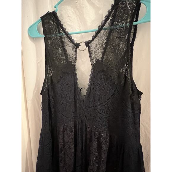 Free People Don't You Dare Lace Mini Dress in Black Combo Sz M Boho Goth Witchy - Picture 3 of 13